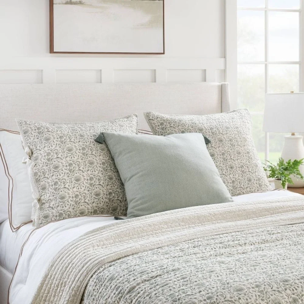 Euro Lofty Cotton Slub Woodblock Print Floral Quilt Sham Threshold Studio McGee